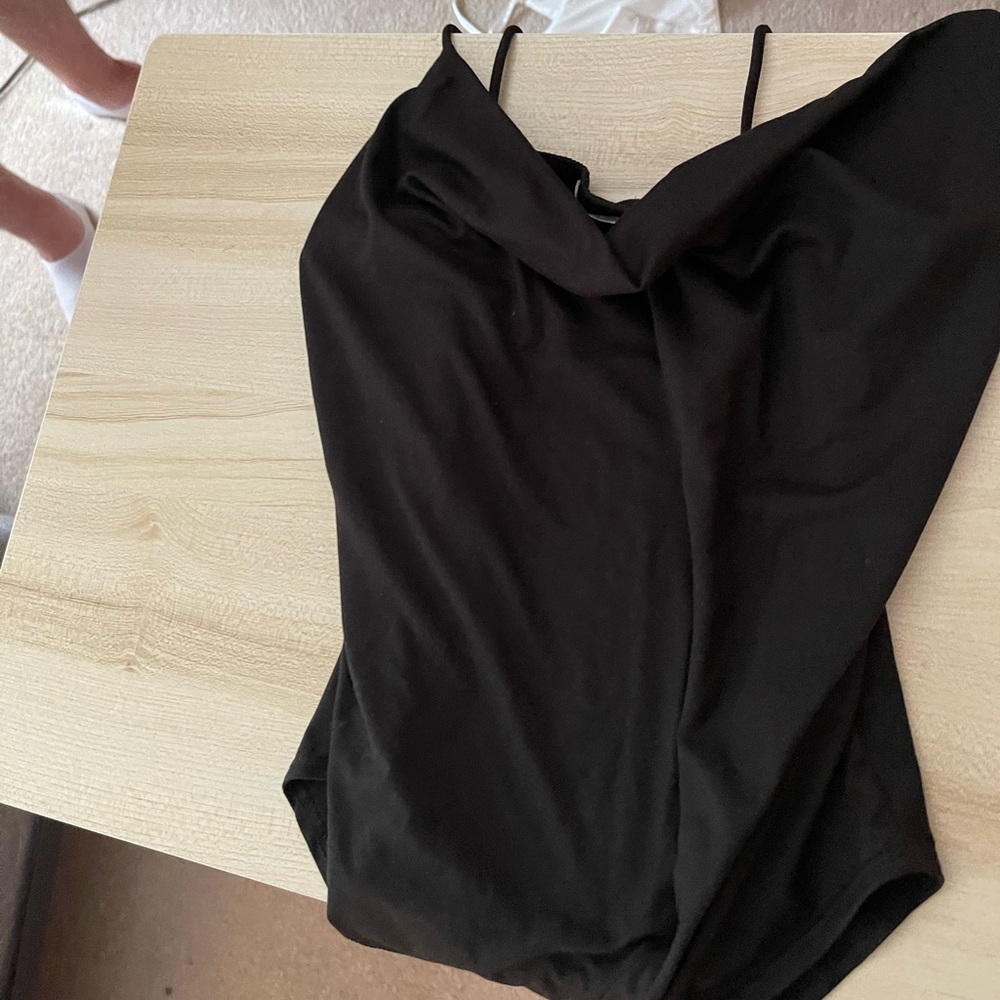 Black drape front bodysuit